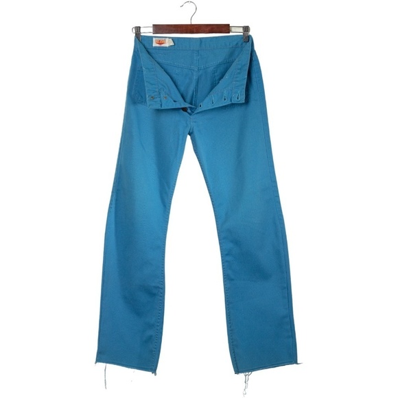 Big John Japanese Flare Leg Button Fly Jeans Bright Blue Size 31 Vintage 70s - Picture 2 of 11